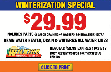 Wilkins RV Parts and Service Winterization Sale